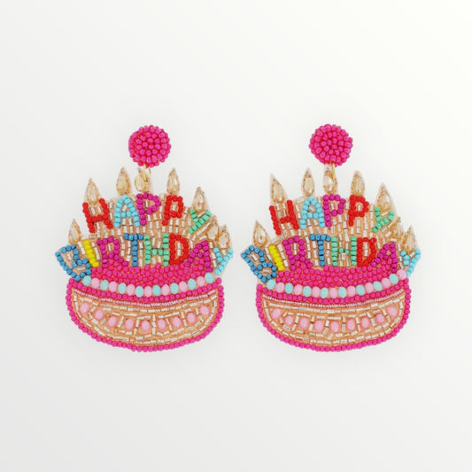 Earrings-Beaded Birthday Cake
